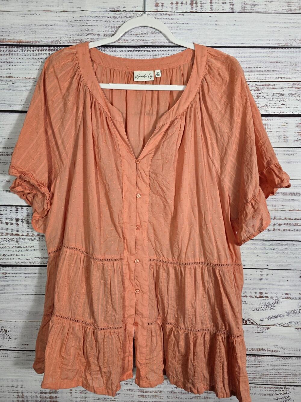 Wonderfly Plus Blouse Clipdot Button Front Split Neck Fairy Cottagecore Size 3x